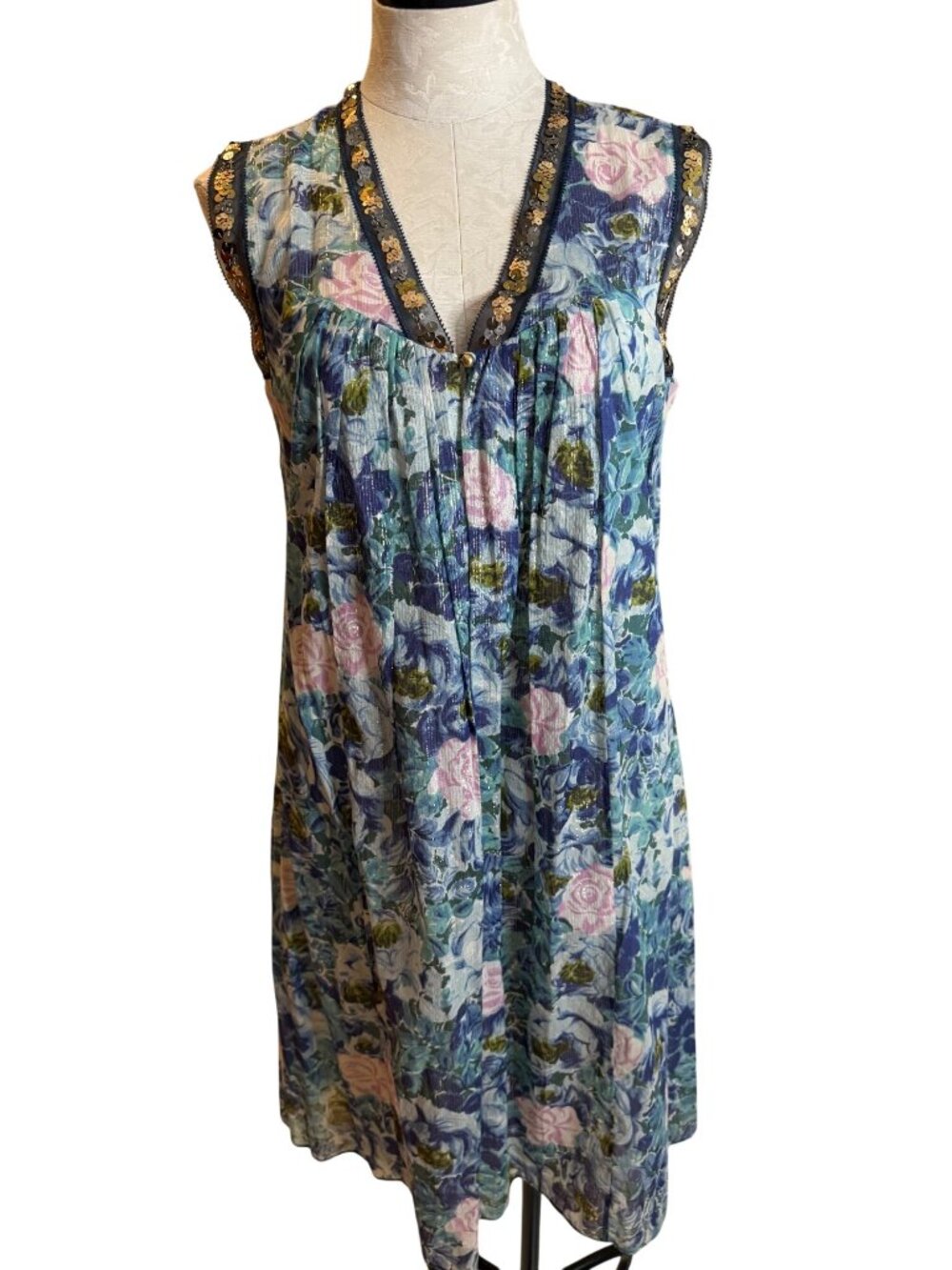 Rebecca Taylor Womens A-Line Dress Size 10 Blue Watercolor Floral Print Lined - Picture 12 of 13